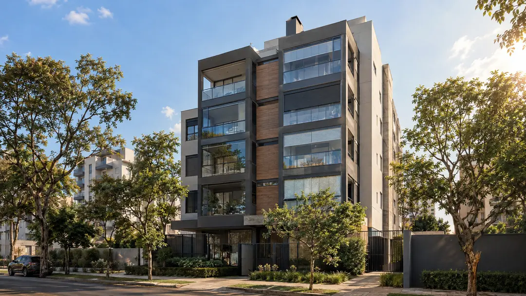Edifício residencial no Cabral com varandas e persianas